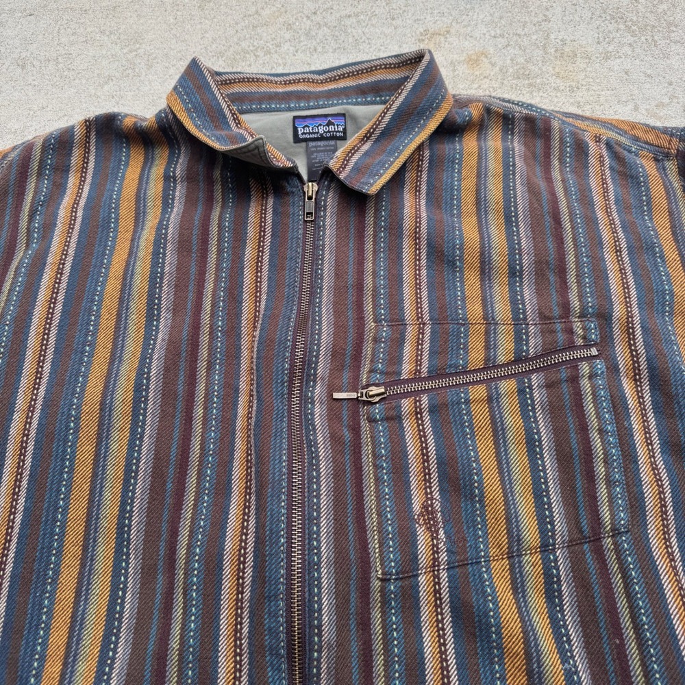 Patagonia Rythm Splitter Full Zip Stripe Shirt Jacket Mens XL Brown Blue Ochre - Picture 7 of 8